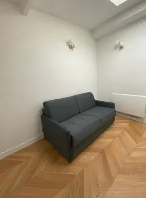 Coin salon dans l'établissement Studio cosy près de l'Opéra avec lumière naturelle