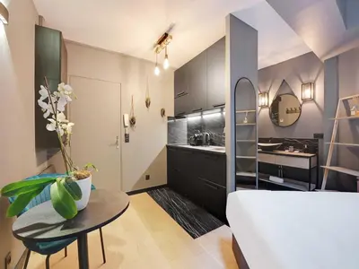 Cuisine ou kitchenette dans l'établissement Charming studio -2P- Auteuil, cleaning included