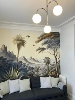 Coin salon dans l'établissement Charmant appartement décoré proche du parc des expositions