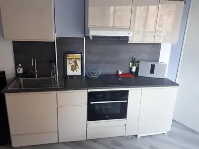 Cuisine ou kitchenette dans l'établissement Cozy new studio central close Eiffel tower