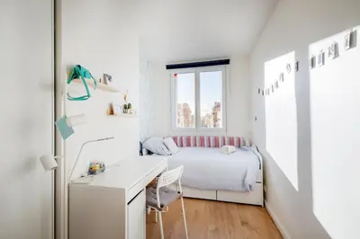 Un ou plusieurs lits dans un hébergement de l'établissement Chez Ferdi, agréable et confortable appartement, Paris, Boulogne, proche Parc des Princes