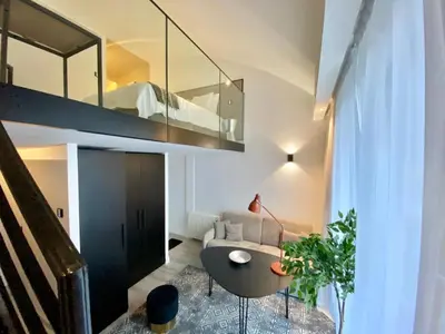 Coin salon dans l'établissement B0 Mini Loft Duplex 175Blo-Paris Convention