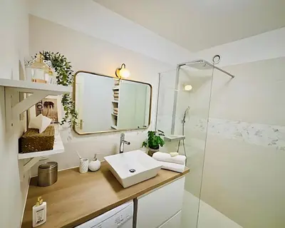 Salle de bains dans l'établissement L'écrin du 12- Studio élégant sur jardin avec parking