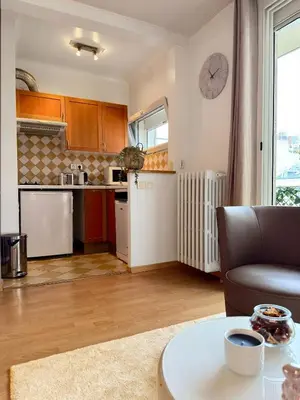Cuisine ou kitchenette dans l'établissement Stylish Studio w Balcony in 16th - Eiffel Tower