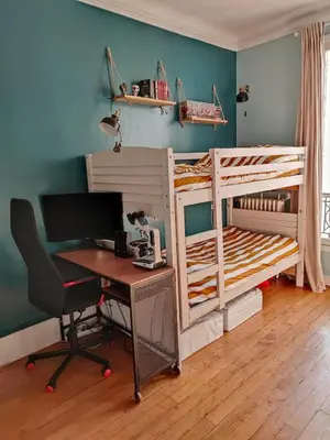 Un ou plusieurs lits dans un hébergement de l'établissement Haussmann-style flat with Montmartre view