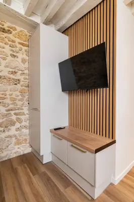 Télévision ou salle de divertissement dans l'établissement Studio refait a neuf ile saint louis Paris 4 - 2P