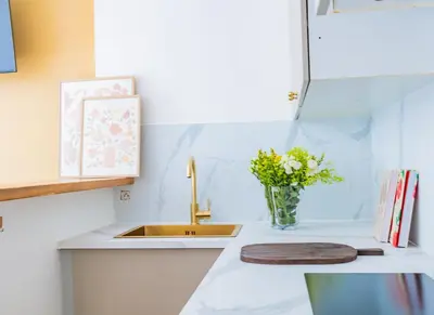 Cuisine ou kitchenette dans l'établissement Studio Madelaine