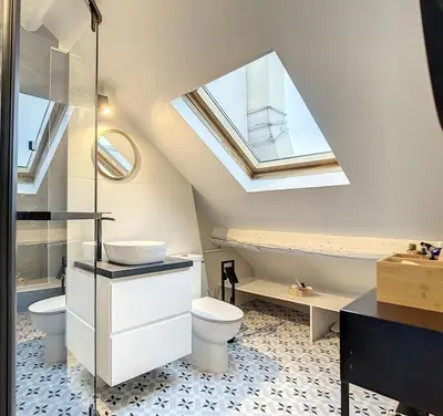 Cuisine ou kitchenette dans l'établissement Bel Appart Center of Paris vue sur tout Paris