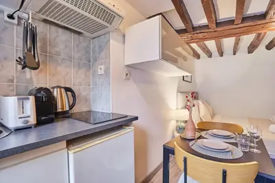 Cuisine ou kitchenette dans l'établissement Elegant Studio Center of Paris