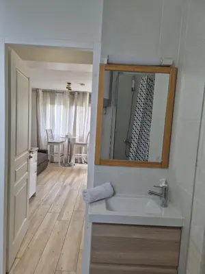 Salle de bains dans l'établissement Studio à Bagneux avec terrasse privée, parking et climatisation payants