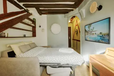 Télévision ou salle de divertissement dans l'établissement Lovely Small Studio in the Heart of Saint-Germain