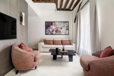 Coin salon dans l'établissement Oniri - Serviced Apartment in Saint Germain des Prés - Rue de Verneuil