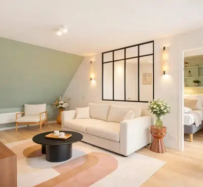 Coin salon dans l'établissement Eiffel Tower - Exclusive loft with terrace jacuzzi and lift