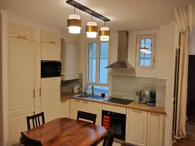 Cuisine ou kitchenette dans l'établissement Charming apartment Paris