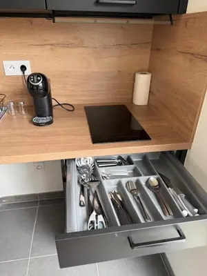 Cuisine ou kitchenette dans l'établissement Studio, private garden in Malakoff