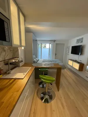 Cuisine ou kitchenette dans l'établissement Studio spacieux avec terrasse privée, clim et parking payants