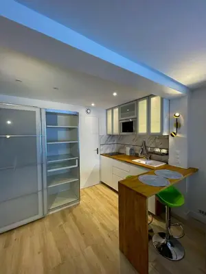 Cuisine ou kitchenette dans l'établissement Studio spacieux avec terrasse privée, clim et parking payants