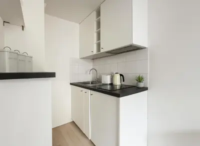 Cuisine ou kitchenette dans l'établissement Studio cosy proche des Buttes-Chaumont