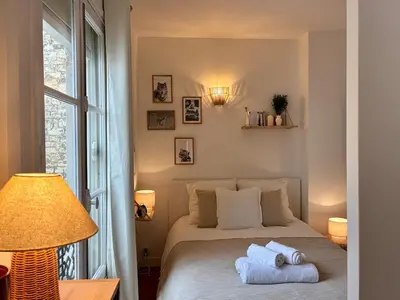 Un ou plusieurs lits dans un hébergement de l'établissement Charmant 2 pièces cosy - Paris 15ème