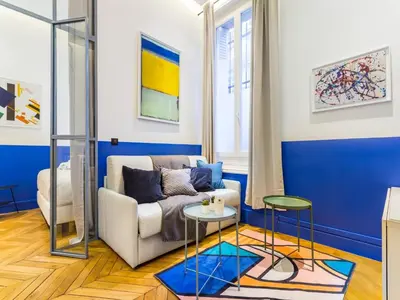 Coin salon dans l'établissement Moderne apartment - 1BR 4P - Champs-Élysées