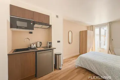 Cuisine ou kitchenette dans l'établissement Charming 16m Studio in Paris 20 with shared terrace