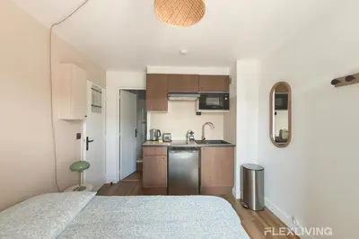 Cuisine ou kitchenette dans l'établissement Charming 16m Studio in Paris 20 with shared terrace