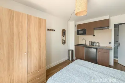 Cuisine ou kitchenette dans l'établissement Charming 16m Studio in Paris 20 with shared terrace