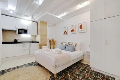 Cuisine ou kitchenette dans l'établissement Comfortable studio for 2 near Bastille