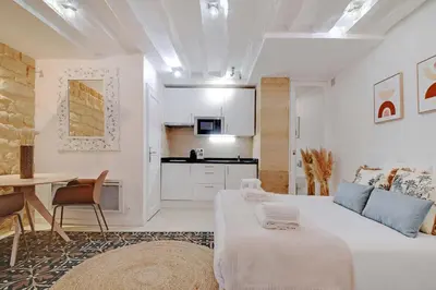 Cuisine ou kitchenette dans l'établissement Comfortable studio for 2 near Bastille