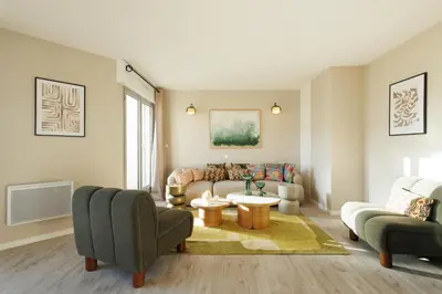 Coin salon dans l'établissement Charmant 2 chambres avec terrasse à Boulogne