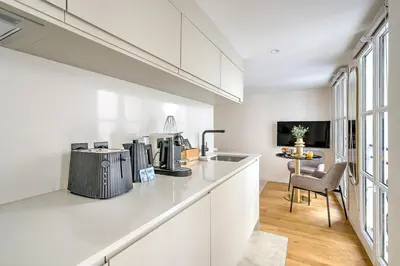 Cuisine ou kitchenette dans l'établissement Luxurious and air-conditioned studio - Opera