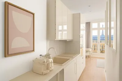 Cuisine ou kitchenette dans l'établissement Sublime suite Avenue des Champs-Élysées