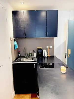 Cuisine ou kitchenette dans l'établissement Modern Studio near Montmartre & Opéra
