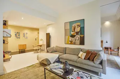 Coin salon dans l'établissement Stylish Apartment in Le Marais, Paris Centre