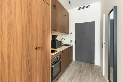 Cuisine ou kitchenette dans l'établissement New Studio for 2 near Bastille