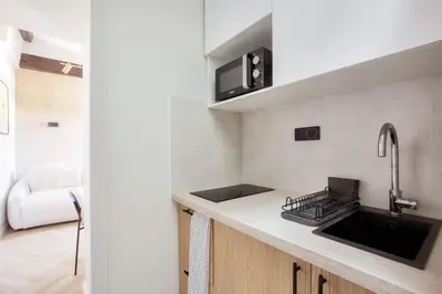 Cuisine ou kitchenette dans l'établissement Studio de Luxe Parc Monceau