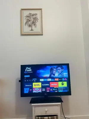 Télévision ou salle de divertissement dans l'établissement Comfort Parisian Room and Sofa Bed 1 min to Metro M4 & T3A