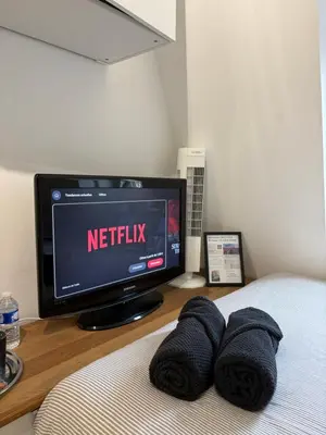 Télévision ou salle de divertissement dans l'établissement Charmant studio avec ascenseur