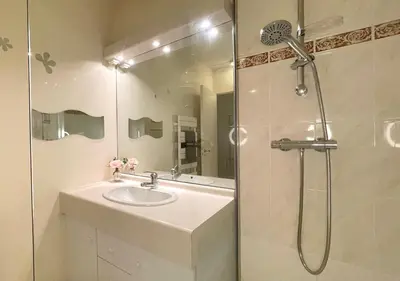 Salle de bains dans l'établissement Appartement 60m2 - 6 pers max - dernier étage - Parking gratuit - Paris Montrouge - Métro 4min - spacieux, calme et ensoleillé - Free Wifi