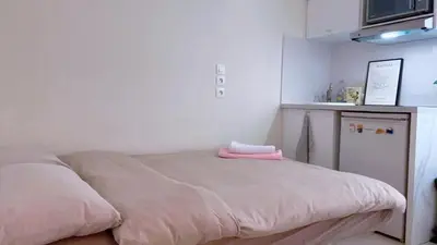 Un ou plusieurs lits dans un hébergement de l'établissement Cozy Studio near the Eiffel Tower Central 7th N7-21