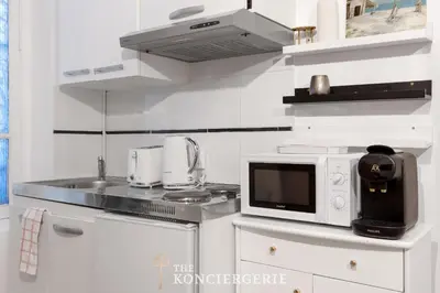 Cuisine ou kitchenette dans l'établissement Elegant studio dans le Marais