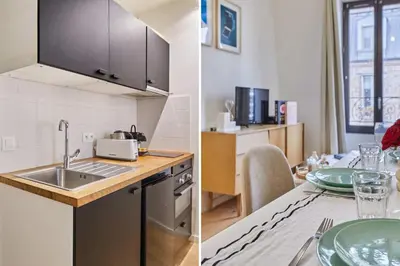 Cuisine ou kitchenette dans l'établissement Charming Apartment Boulogne facing Les Passages