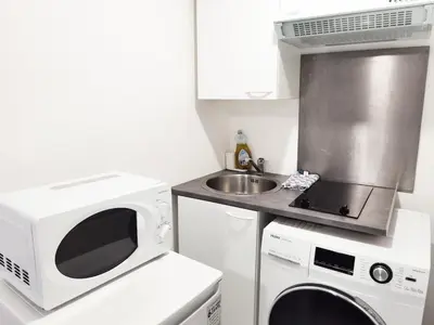 Cuisine ou kitchenette dans l'établissement Studio Near Metro & Marais & Hotel de Ville & Seine