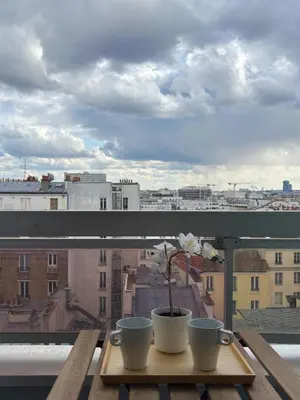 Balcon ou terrasse dans l'établissement Dans le 19ème de Paris avec vue sur toute la ville