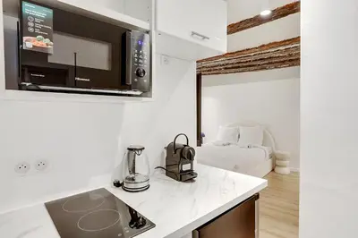 Cuisine ou kitchenette dans l'établissement Studio chaleureux & équipé au centre de Paris