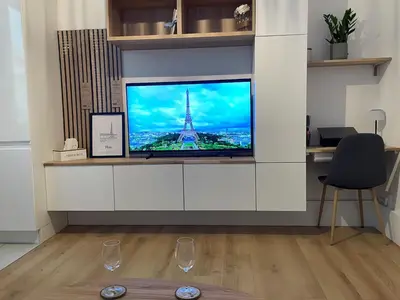 Télévision ou salle de divertissement dans l'établissement Charmant deux pièces Nation