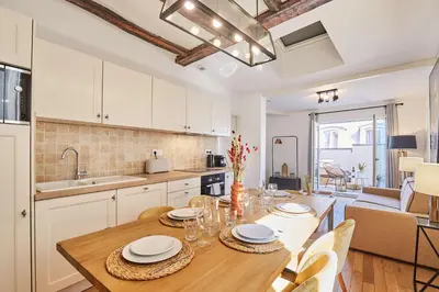 Cuisine ou kitchenette dans l'établissement Charming apartment Center of Paris with terrace
