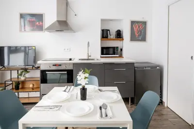 Cuisine ou kitchenette dans l'établissement Bel appartement parisien