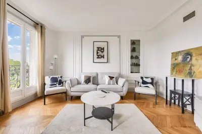 Coin salon dans l'établissement Roland Garros Bel appartement au coeur du 16