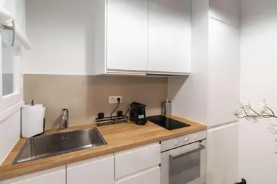 Cuisine ou kitchenette dans l'établissement Charmante Suite - LSP le Marais